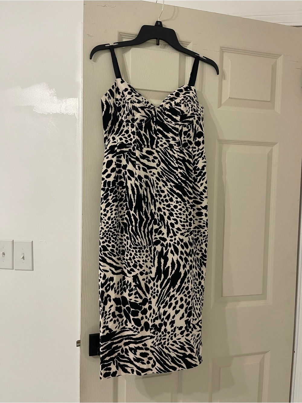 Black & White Animal-Print Midi Slip Dress